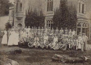Great War wounded outside a convalescent hospital, Devon, England.