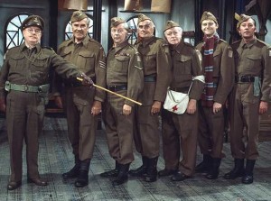The cast of Dad's Army. Arthur Lowe, John Le Mesurier, Clive Dunn, John Laurie, Arnold Ridley, Ian Lavender and James Beck. 