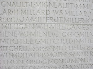 Milne name on Vimy Memorial.