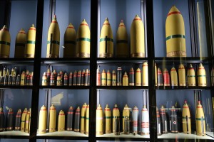 Projectiles on exhibit at the Memorial Museum Passchendaele 1917, Belgium.