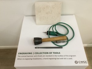 Some tools of the trade. Equipment used by headstone engravers of the Commonwealth War Graves Commission. CWGC Information Centre, Ypres. (P. Ferguson image, August 2018)