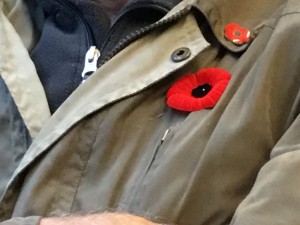 Poppies on our lapels and collars this year...this day. (P. Ferguson image, 7 November, 2018)