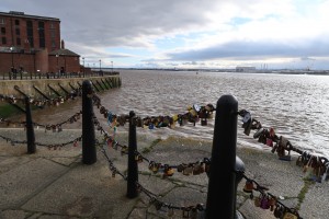 Love locks along the Mersey, Liverpool.