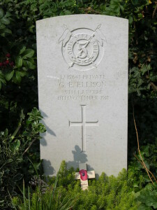 Private George Edwin Ellison 11 November 1918 St. Symphorien Military Cemetery (P. Ferguson image, September 2006)