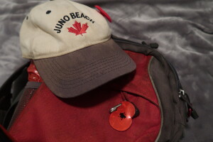 The good cap from Juno Beach. The camera bag from across Gallipoli and the Western Front. (P. Ferguson image, 11 November 2021)