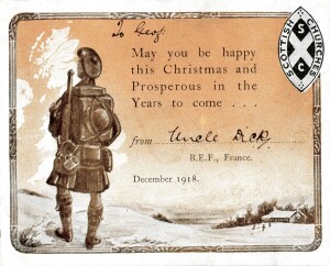 A treasured card sent to Geof from Uncle Dick, December 1918.