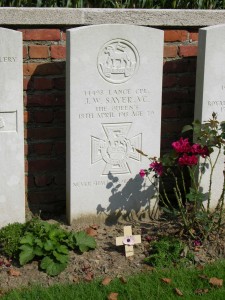 Sayer marker at La Cateau Military Cemetery, France. (P. Ferguson image, September 2006)