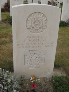 McGee marker at Tyne Cot Cemetery, Belgium. (P. Ferguson image, September 2009)