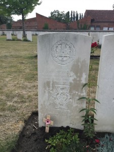 Colyer-Fergusson marker at Menin Road South Military Cemetery. Age   21. (P. Ferguson image, August 2018)