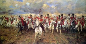 Scotland Forever.  Painting by Lady Elizabeth Butler does not depict a stirrup charge Wiki Image.